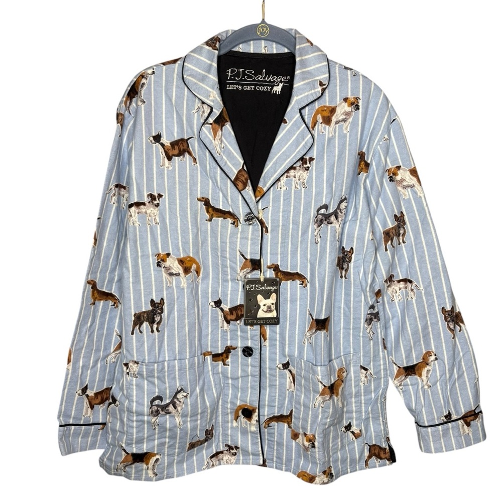 PJ Salvage Flannel Cotton Pajama Set Doggone Tired Dog Print NWT size xs blue - Picture 4 of 10